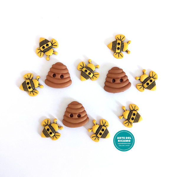 Botones Decorativos - Abejas con Colmenas